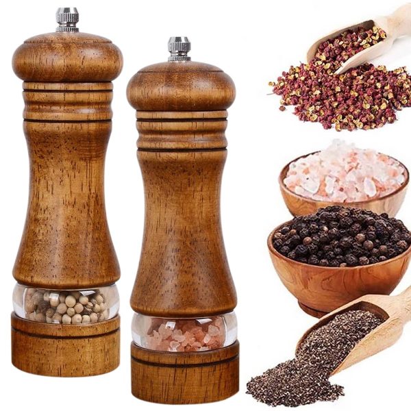 Xiyztok 2Pcs Wooden Pepper Grinder Sturdy Salt and Pepper Mill with Ceramic Grinding Cores Coarseness Adjustable Salt Grinder Manual Spice Mill Multifunctional Wooden Seasoning Grinders for Camping