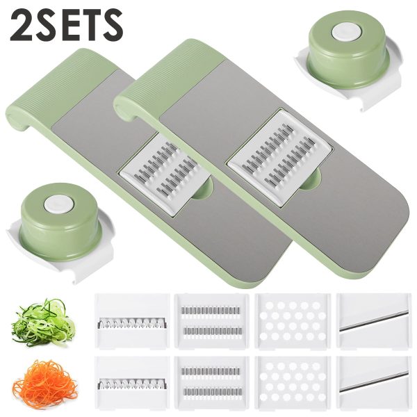 2SET Vegetable Cutter,Mandoline Slicer Adjustable Vegetable Chopper Multifunctional Vegetable Cutter Food Chopper with Hand Guard Sharp Stainless Steel Blades for Vegetables Fruits Home Kitchen