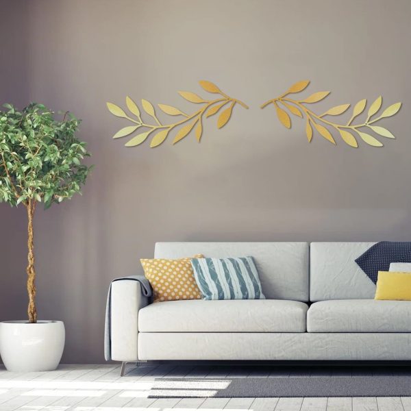 2 Pcs Metal Tree Leaf Wall Decor Decorative Vine Olive Branch Leaf Wall Art Elegant Wrought Iron Scroll for Living Room Bedroom Bathroom 40x16cm