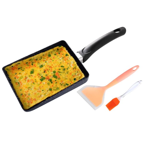 Tamagoyaki Omelette Pan,7.3×5.3in Tamagoyaki Pan with Silicone Spatula Non-Stick Japanese Omelette Pan Premium Rectangle Frying Pan Egg Roll Pan Square Cooking Pan Dishwasher Safe