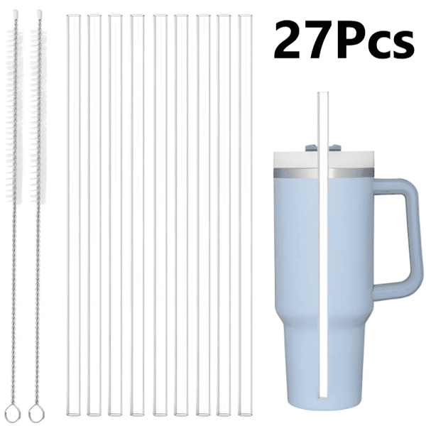 Replacement Straw Compatible with Stanley 40 oz 30 oz Cup Tumbler, 27 Pack Reusable Straws with Cleaning Brush for Stanley Adventure Travel Tumbler, Plastic Clear Straw for Stanley Accessories