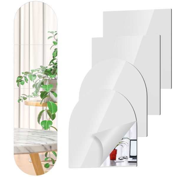 EUWBSSR 4Pcs Arch Self Adhesive Acrylic Mirror 48" Full Length Acrylic Mirror Set DIY Flexible Mirror Stickers Acrylic Mirror Tiles for Bedroom Living Room Bathroom Decor