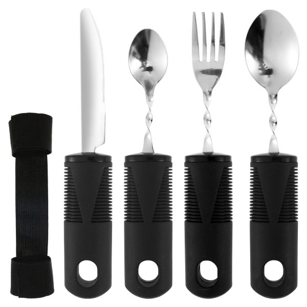 Adaptive Utensils with Strap Angle Adjustable Weighted Utensils Stainless Steel Adaptive Eating Utensils Ergonomic Built Up Utensils Adaptive Silverware for Hand Tremors Elderly