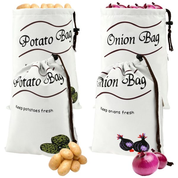 Potato Onion Storage Bag Drawstring Cotton Bag Reusable Vegetable Storage Sacks Holds 8lbs Onion Keeper Sacks Large Capacity Vegetable Storage Bag with Side Zipper for Onion Potato Garlic 13.8??9.8in