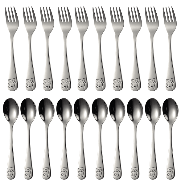 Tcwhniev Kids Silverware Set, 20 Pieces Toddler Utensils, Stainless Steel Children's Safe Flatware Set, Baby Fork and Spoon Set, Kids Cutlery Set