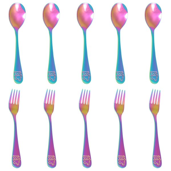 Jetcloudlive 10 Pieces Kids Silverware Set, Stainless Steel Toddler Utensils, Rainbow Kids Cutlery Set, Preschooler Eating Flatware Utensils Includes 5 Forks, 5 Spoons