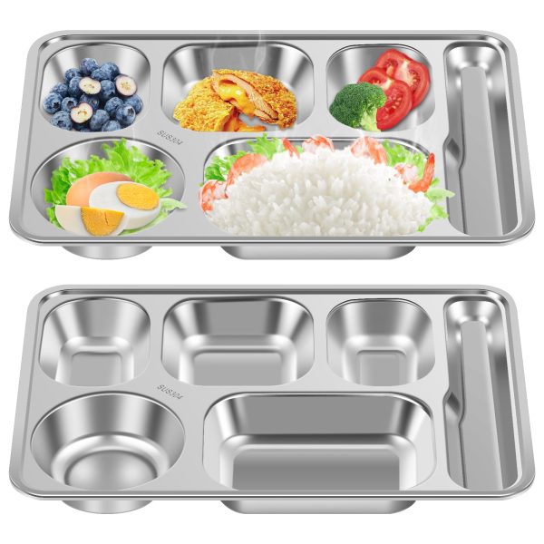 2Pcs Stainless Steel Snack Container 5 Compartments Snack Box Divided Snack Box Container Reusable Meal Prep Container Stackable Food Storage Container for School Home