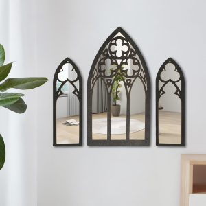Gothic Mirrors Wall Decor Spooky Gothic Arched Wall Mirrors Vintage Cathedral Arch Frame Mirror Decorative Goth Mirror Decor with Hanging Ring Easy to Install for Bedroom