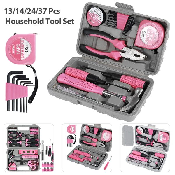 Lzvxtym Household Hand Tool Set,Home Repair Tool Kit,Pink Tool Set for Women,with Case,Steel,Pink,1.58 lbs