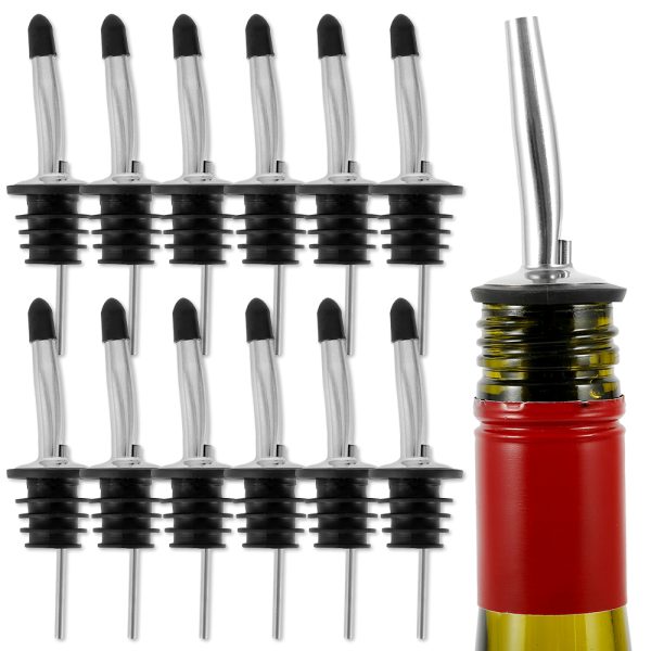 EUWBSSR 12Pcs Stainless Steel Pourers Speed Pourer Liquor Bottle Pourers Vinegar Tapered Stopper Spout Pouring Wine Glasses Oil Pourer Conical Wine Pourer With Dust-Proof Rubber Caps