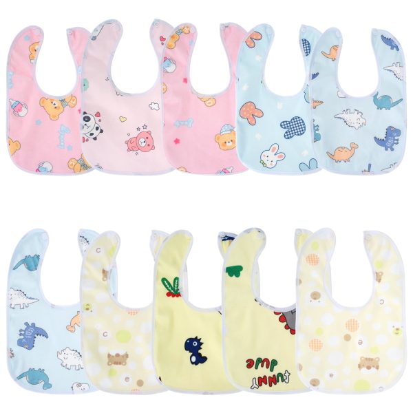 Lzvxtym 10Pcs Baby Bibs Waterproof Breathable Snap Bibs for Eating Drooling and Teething,Unisex