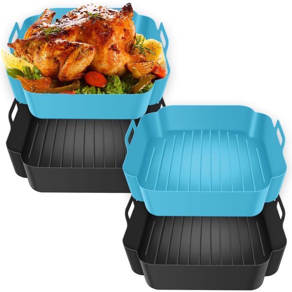 Xiyztok 4Pcs Air Fryer Silicone Pot with Handle Reusable Air Fryer Liner Heat Resistant Air Fryer Silicone Basket Square Baking Tray Air Fryer Accessories Liners Baking Pan for Air Fryer Microwave