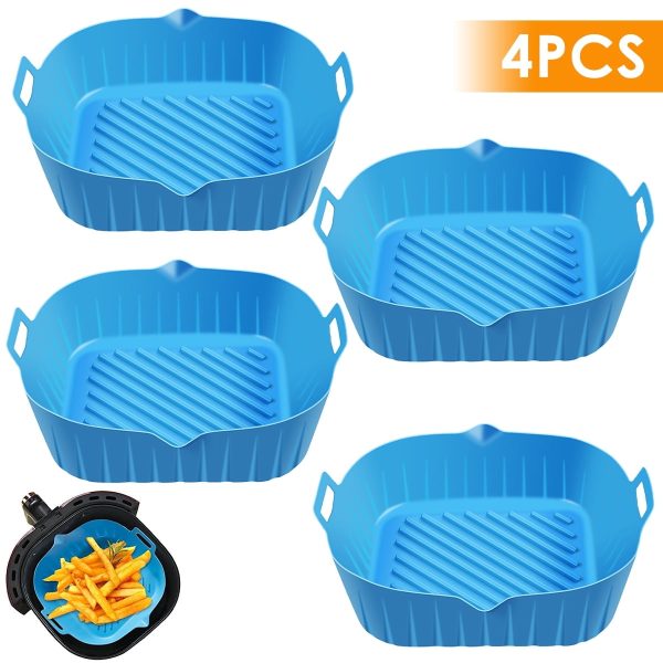 Xiyztok 4Pcs Reusable Heat Resistant Silicone Air Fryer Basket with Handles