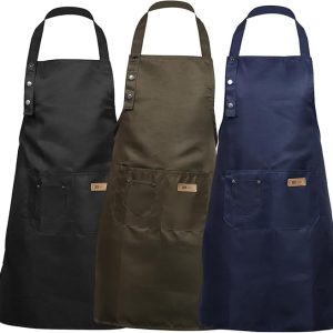 Tcwhniev 3 Pcs Waterproof Apron with Adjustable Straps and Large Pockets, Cooking Kitchen Chef Bib Aprons Waterproof Brown Black Blue