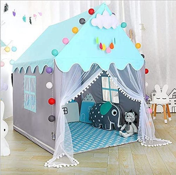 Daruoand Unisex Kids Castle Fairy Star Lights Play Tents, Blue