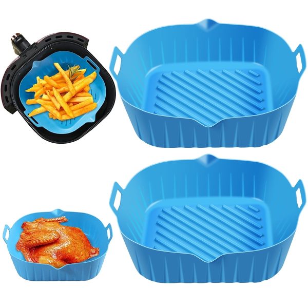 Xiyztok Reusable Heat Resistant Silicone Air Fryer Basket with Handles, 2 Pack