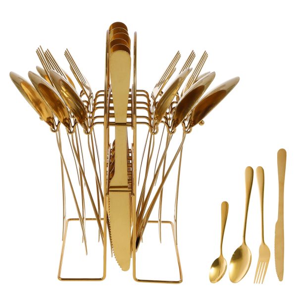 24 Pcs Flatware Set with Silverware Holder Stainless Steel Silverware Set Mirror Polished Tableware Set Practical Cutlery Set for Home Kitchen Gathering