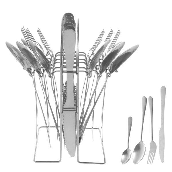 24 Pcs Flatware Set with Silverware Holder Stainless Steel Silverware Set Mirror Polished Tableware Set Practical Cutlery Set for Home Kitchen Gathering