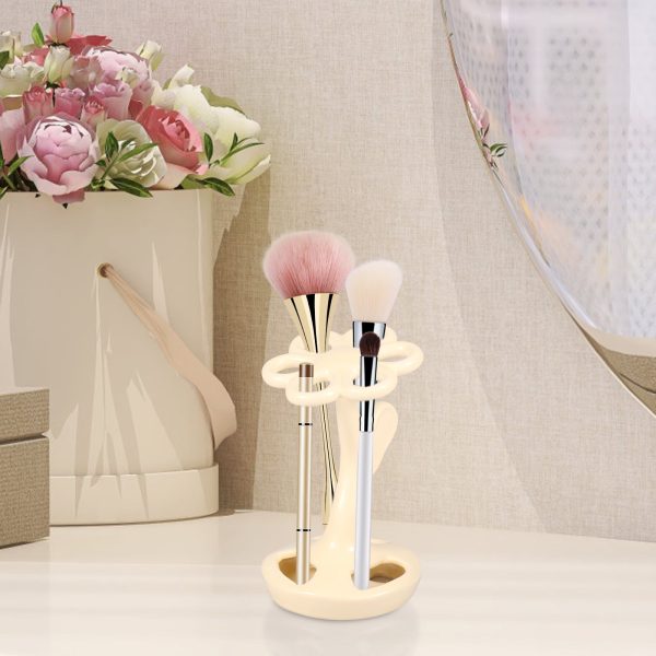 3PCS Toothbrush Holder Ceramic Flower Shape Bathroom Toothbrush Organizer Decorative Toothbrush Holder Stand with 6 Compartment Creative Makeup Brush Holder for Toothbrush