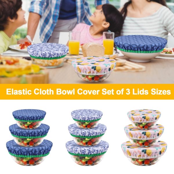 9Pcs Bowl Covers Cotton Cloth Dish Covers Elastic Food Storage Container Cover Reusable Bread Bowl Covers 3 Size Fabric Food Covers for Home Kitchen Food Fruits Leftover