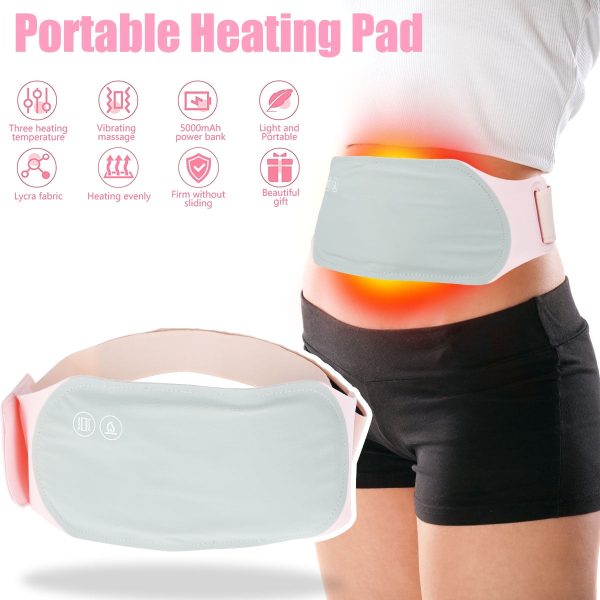 Adifare 3 Level Portable Cordless Heating Pad,USB Electric Menstrual Heat Pad Soft Waist Belt Heating Pad with 3 Temperature Setting for Women(without power supply)