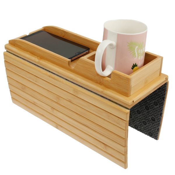 Hvxrjkn Couch Cup Holder Bamboo Sofa Armrest Tray 2 in 1 Detachable Bamboo Couch Arm Tray with Cup Holder Folding Anti Slip Sofa Arm Tray Table for Drinks Cup Cellphone Remote Snacks