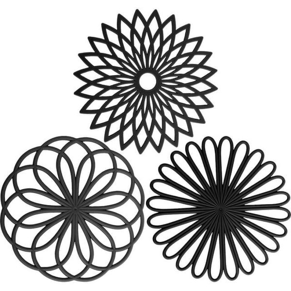 Jetcloudlive 3Pcs Silicone Trivet Mat,Anti-Slip Hot Pot Holder Heat-Resistant Round Hot Pad Set Hollow Flower Shape Hot Dishes Pad Non-Stick Decorative Mat for Home Kitchen