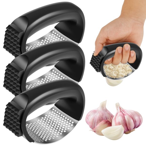 3 PCS Stainless Steel Garlic Press Rocker Set - Premium Garlic Mincer Garlic Crusher - New Innovative Garlic Crusher - Comfortable Grip