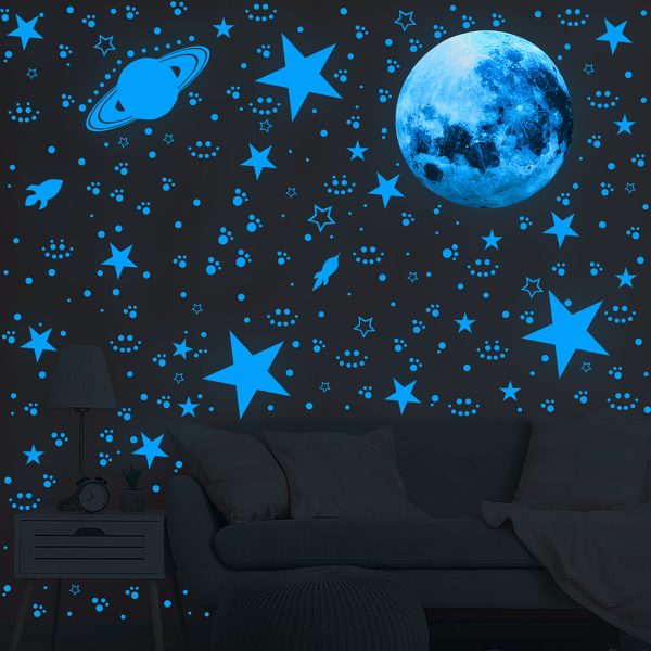 Hvxrjkn 2 Sets 947pcs Glow In The Dark Stars,Glowing In The Dark Moon Planet Spaceship Wall Decals, Adhesive Glowing Stars Wall Stickers for Kids Nursery Kindergarten Bedroom