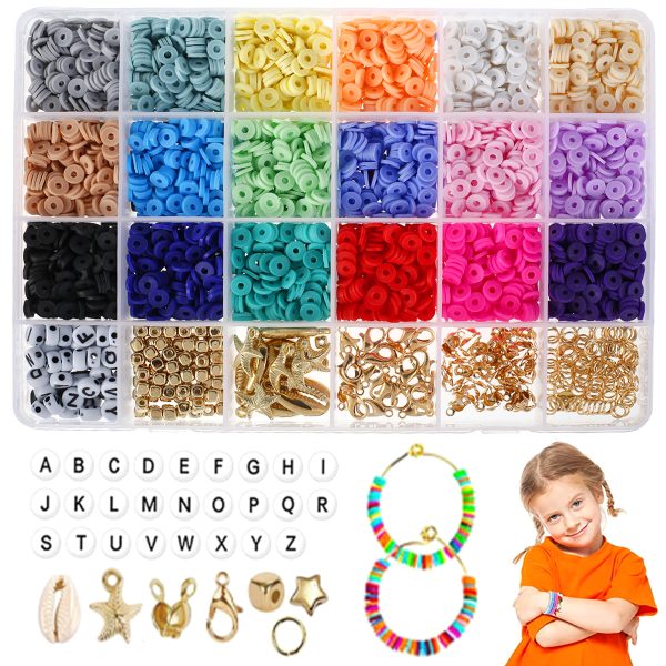 EUWBSSR 3600pcs Clay Beads Set 18 Color 6mm Flat Round Clay Beads DIY Letter Beads Kit Hand-made Clay Spacer Beads Jewelry Making Kit DIY for Bracelets Necklace Earring Making