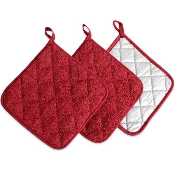 Tcwhniev Silicone Pot Holders Sets: Heat Resistant Oven Hot Pads with Pockets Non Slip Grip Large Potholders for Kitchen Baking Cooking | Quilted Liner | 7 x 7 Inch (Red, 6Pcs)