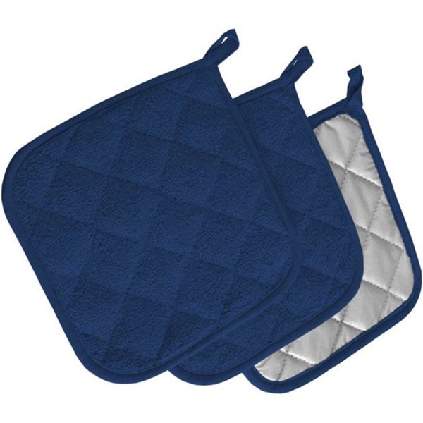 Tcwhniev Silicone Pot Holders Sets: Heat Resistant Oven Hot Pads with Pockets Non Slip Grip Large Potholders for Kitchen Baking Cooking | Quilted Liner | 7 x 7 Inch (Blue, 6Pcs)