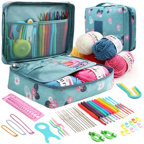 Hvxrjkn 59Pcs Crochet Hooks Kit,Knitting Starter Kit for Adults Ergonomic Crochet Soft Grip Handle Crochet Tools DIY Weave Yarn Kits with Carry Bag for Beginners Adults Gifts