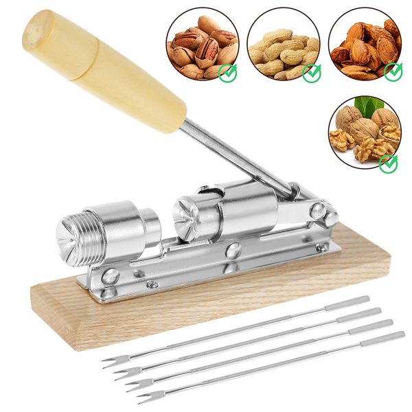 Jetcloudlive Pecan Nut Cracker Tool for Easy Cracking Heavy Duty Nut Sheller with Wood Base Handle and Fork Adjustable Desktop Nut Crackers Desktop Stainless Steel Nutcracker