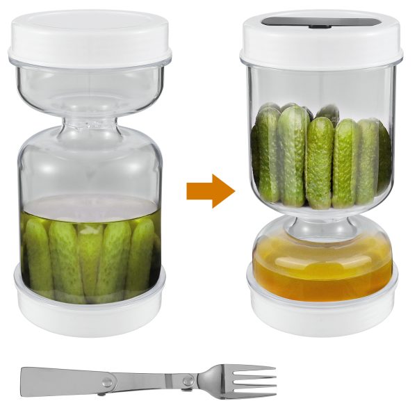 Pickle and Olive Hourglass Jar with Strainer Flip for Pickle Juice Separator from Wet and Dry Upgrade Food-grade ABS Lid and BPA Free Hourglass Jar for Airtight Storage