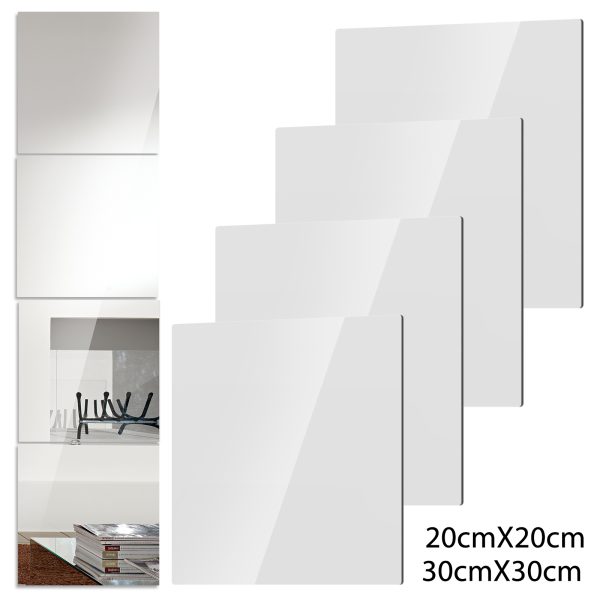 EUWBSSR 4Pack Self Adhesive Acrylic Mirror Mirror Tiles Shatterproof Full Length Mirror Flexible Plastic Mirror Sheets Wall Stickers for Home Gym Bathroom Door,12X 12 In