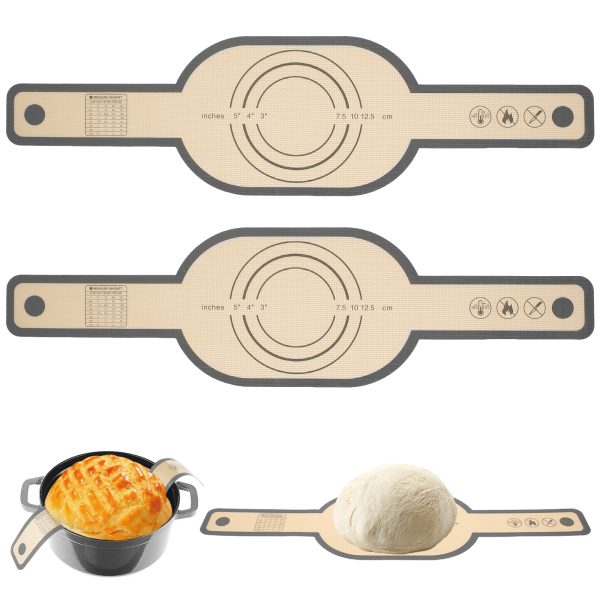 Tcwhniev 2 Pcs Silicone Bread Sling for Dutch Oven, Non-Stick & Easy to Clean Bread Baking Mat Set, Reusable Bread Sling with Long Handle to Transfer Sourdough