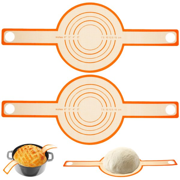 Tcwhniev Silicone Bread Sling for Dutch Oven, 2 Pcs Non-Stick & Easy to Clean Bread Baking Mat Set, Reusable Bread Sling with Long Handle to Transfer Sourdough