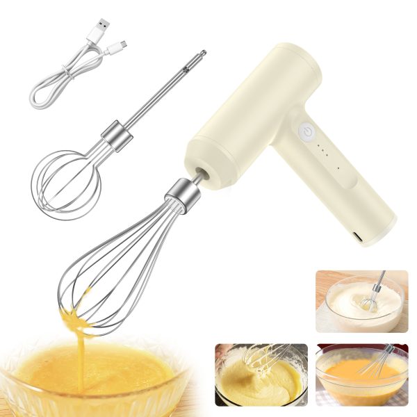 Electric Hand Mixer Cordless Electric Whisk 2000mAh USB Rechargeable Handheld Egg Beater with 3 Speeds Portable Small Mixer for Mixing Egg Jam Butter Kitchen Outdoor Use