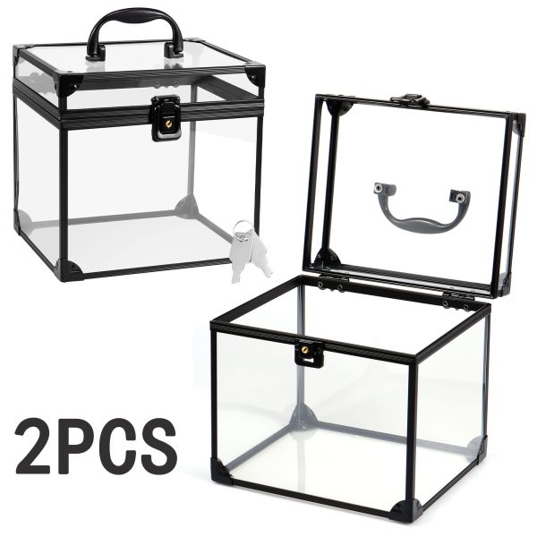 Hvxrjkn 2Pcs Clear Crown Box Clear Cosmetics Organizer Box with Padlock and Keys 7.9 x 6.7 x 7.5 Inch Portable Toiletry Storage Box with Handle Toiletry Travel Case for Home