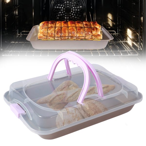 Jetcloudlive Baking Pan with Lid 10x14 Inch Rectangular Cake Pan with Wide Handle Nonstick Bakeware Baking Pan Multifunctional Cake Carrier Pan for Roasting Baking Storing Oven and Freezer Safe