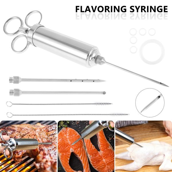 Hvxrjkn Meat Injector Syringe, 3 Marinade Injector Needles for BBQ Grill, 60ml Cooking Syringe Roasting Marinated Injector Meat Marinade BBQ Kitchen Tool