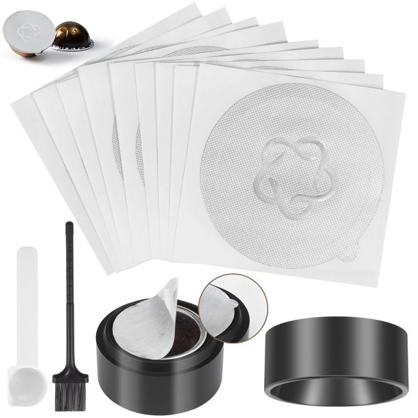 Jetcloudlive Reusable Vertuo Capsule Kit, for Reusable Pods with 50 Pcs Aluminum Foil Seal Lids,Holder,Brush for Refilling Nespresso Vertuo Pods Reusable Vertuoline Pod