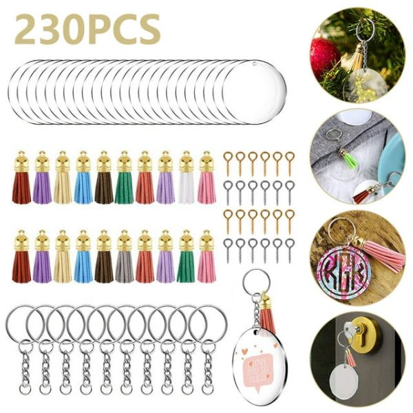 Hvxrjkn 230pcs Set Key Ring DIY Keychains Making Kit Metal Acrylic Keyrings Blanks Tassel Pendant Crafts