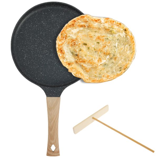 9.5 / 11Inch Nonstick Crepe Pan with Spreader,Granite Coating Skillet Pan for Roti Egg Omelet Tortilla Tawa Dosa,Flat Frying Pan,Induction Compatible PFOA & PTFEs Free