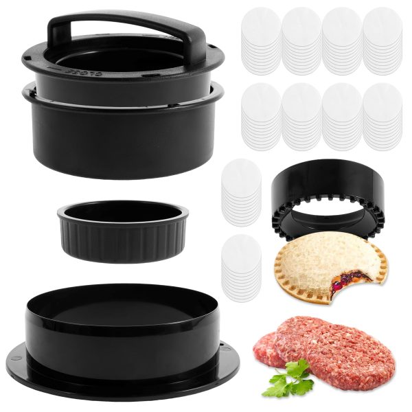 Hamburger Press Patty Maker with 100 Wax Papers,Burger Press,4 in 1 Non-Stick Meat Beef Veggie Hamburger Mold,Kitchen Gadgets to Make Patty for Stuffed Slider BBQ Barbecue Grilling