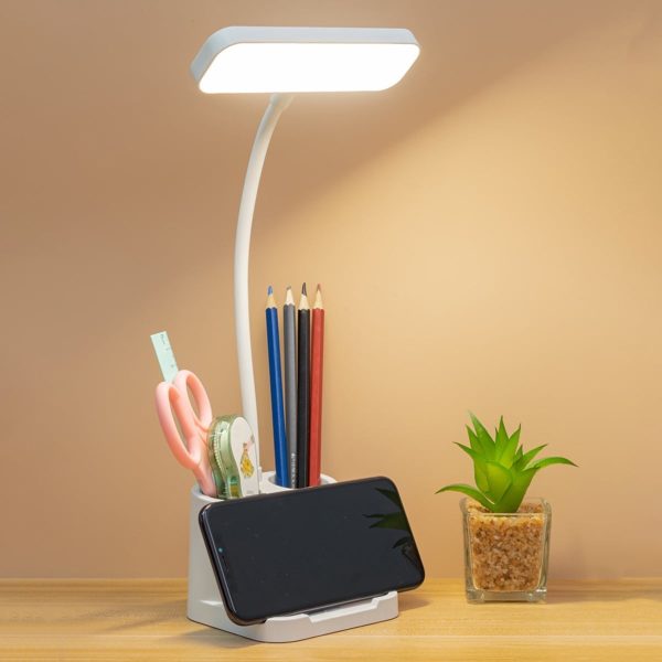 Hvxrjkn LED Desk Lamp Lightweight Desktop Lamp with Pen Holder and 3 Lighting Modes USB Rechargable for Bedroom Study Lamp for College Dorm Room