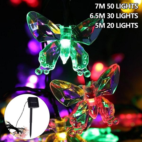 HOTBEST 7M 50LED Solar Powered Fairy Lights 8 Color Butterfly Solar String Lights 8 Modes Solar Fairy Lights Outdoor Waterproof Garden Solar Lamp for Garden Yard Patio Flower Lawn Party