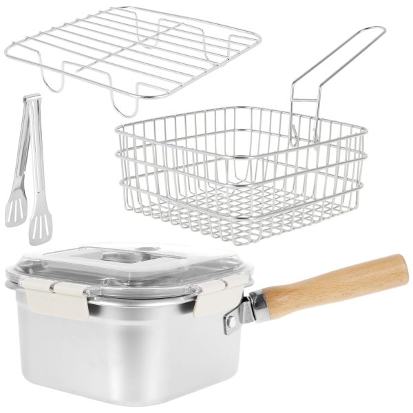 Deep Fryer Pot Stainless Steel Frying Pan with Basket and Handle Portable Square Deep Frying Pan with Lid Multifunctional Deep Fryer for Frying Fish Chicken and Fries