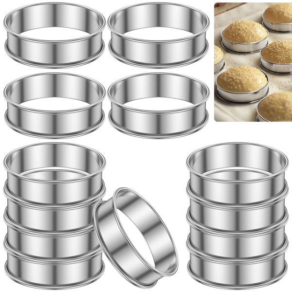 12Pcs English Muffin Rings 304 Stainless Steel Crumpet Rings Nonstick Tart Rings Double Rolled Muffin Tart Rings Crumpet Ring Molds Pastry Ring Molds Muffin Rings for Home Baking Eggs Pancakes